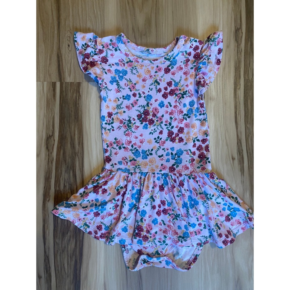 Posh Peanut Floral Flutter Skirted Bodysuit Dress Pink Bamboo Viscose 12-18 Mo